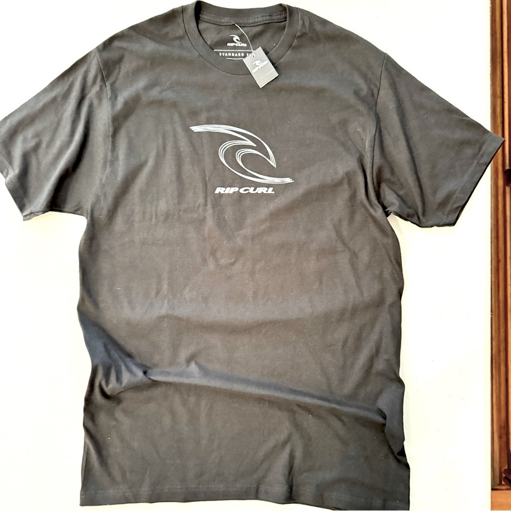 RIP CURL Ultra Thin T Shirt Black w/ Aqua Wave Logo NWT Medium